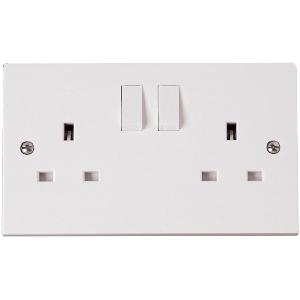 Polar 13 Amp Double Twin 2 Gang Double Pole DP Switched Socket White